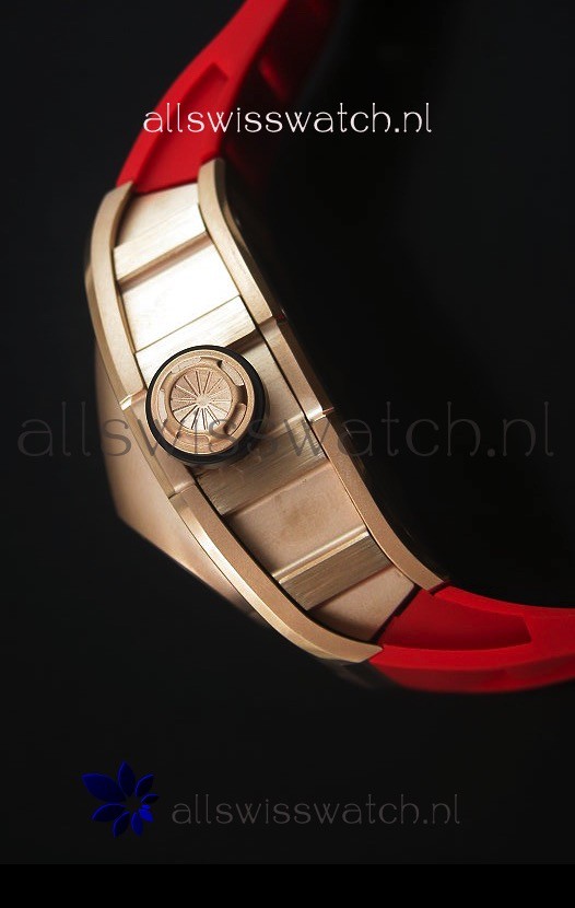 IMG_9081 Richard Mille RM053 Tourbillon Pablo Mac Donough Pink Gold Case Red Strap Replica 7