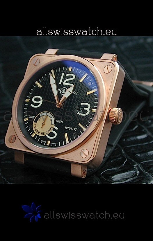 Bell and Ross BR01 97 Power Reserve Rose Gold in Black Dial Replica 7