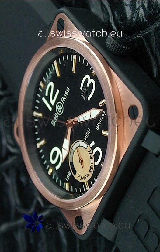 IMG_9081 Bell and Ross BR01 97 Power Reserve Rose Gold in Black Dial Replica 7