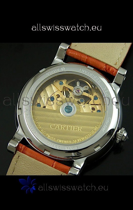 IMG_9081 Cartier Ronde de Tourbillon Diamond in Brown Strap Replica 7