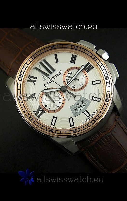 IMG_9081 Calibre De Cartier Chronograph in Two Tone Replica 7
