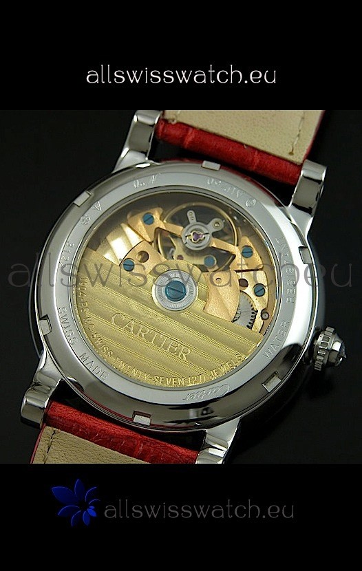 IMG_9081 Cartier Ronde de Tourbillon Diamond in Red Strap Replica 7