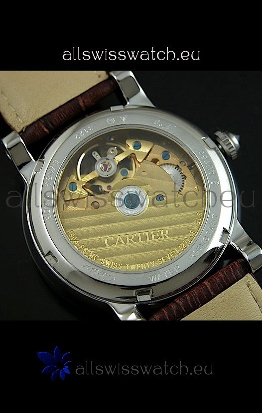 IMG_9081 Cartier Ronde de Tourbillon Diamond in Brown Strap Replica 7