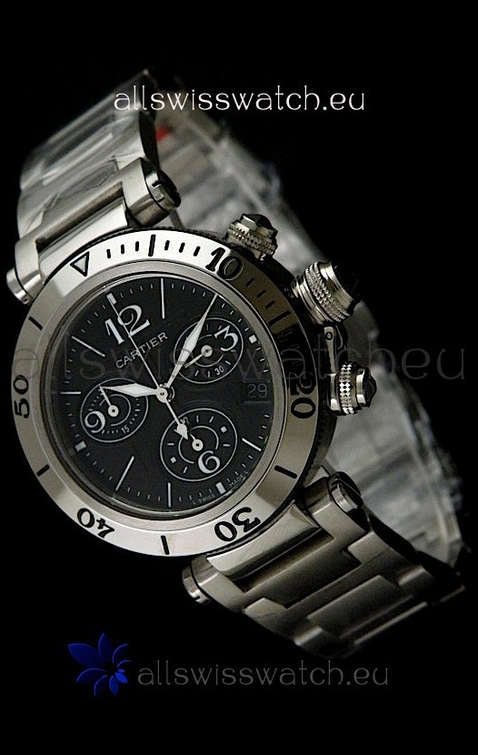 Cartier Pasha De Seatimer Quartz in Black Dial Replica 7