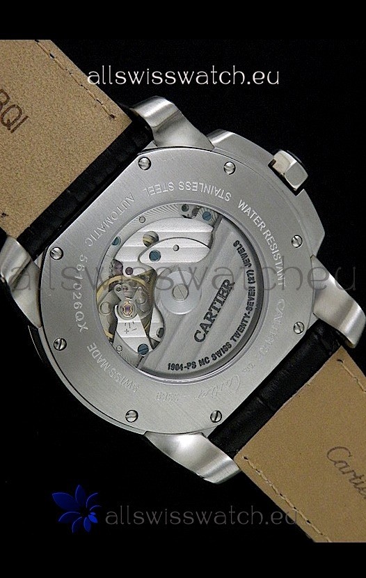 IMG_9081 Cartier Calibre de Steel in Black Leather Strap Replica 7