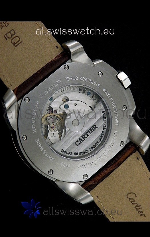 IMG_9081 Cartier Calibre de Steel in Brown Leather Strap Replica 7