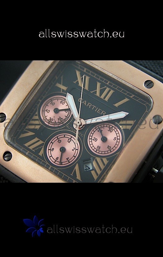 IMG_9081 Cartier Santos 100 in Black Strap Replica 7