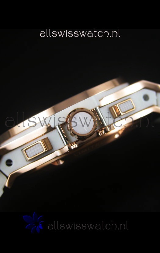 IMG_9081 Hublot Big Bang Rose Gold Quartz Movement in White Strap Replica 7