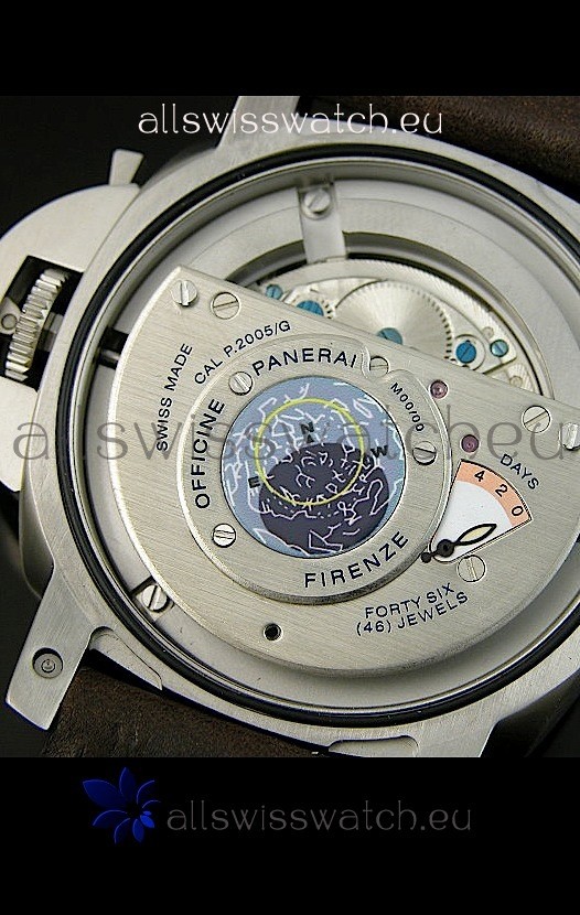 IMG_9081 Panerai PAM365 L’Astronomo Luminor 1950 GMT Equation of Time Brown Dial Steel Replica 7