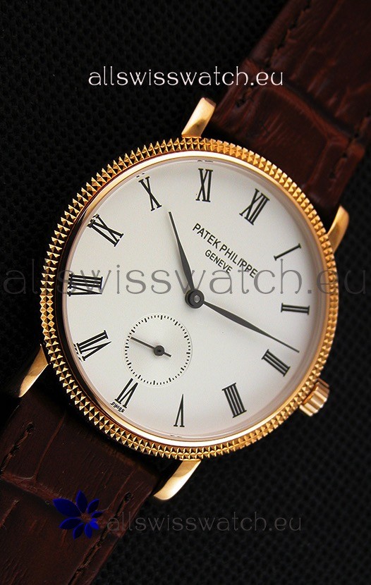 IMG_9081 Patek Philippe Calatrava Mens in Yellow Gold Case Brown Strap Replica 7
