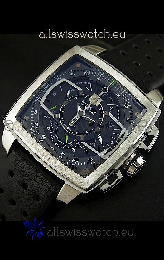 IMG_9081 Tag Heuer Monaco Mikrograph in Black/Green Strap Replica 7