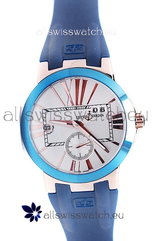 IMG_9081 Ulysse Nardin Executive Dual Time in Smooth Blue Bezel Replica 7