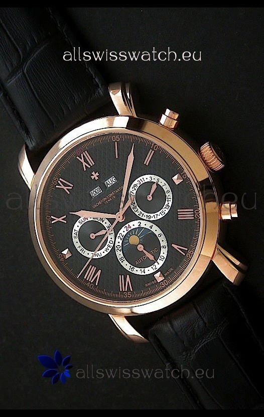 IMG_9081 Vacheron Constantin Perpetual Calendar in Black Dial Replica 7