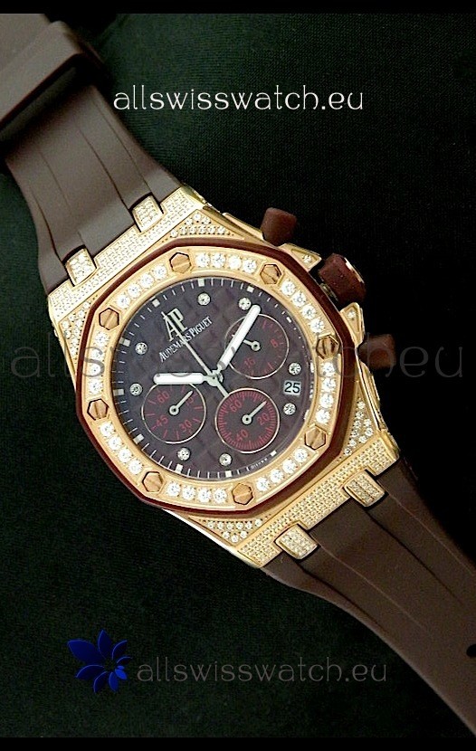IMG_9081 Audemars Piguet Royal Oak Ladies Alinghi Limited Edition Gold in Maroon Dial Replica 8