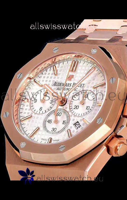IMG_9081 Audemars Piguet Royal Oak Chronograph White Dial Rose Gold on 904L Steel - 1:1 Mirror Replica 8
