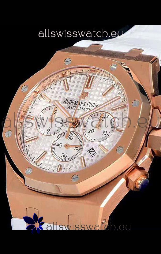 IMG_9081 Audemars Piguet Royal Oak Chronograph White Dial Rose Gold on 904L Steel - 1:1 Mirror Replica 8