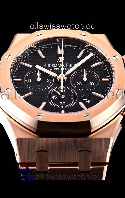 IMG_9081 Audemars Piguet Royal Oak Chronograph Pink Gold Case Black Dial - 1:1 Mirror Replica 8