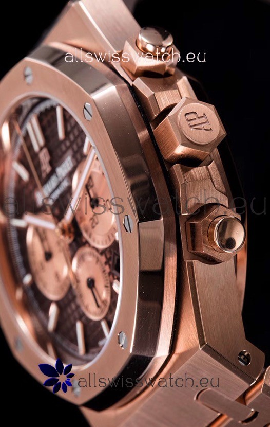 IMG_9081 Audemars Piguet Royal Oak Chronograph in Pink Gold Case Brown Dial Replica 8