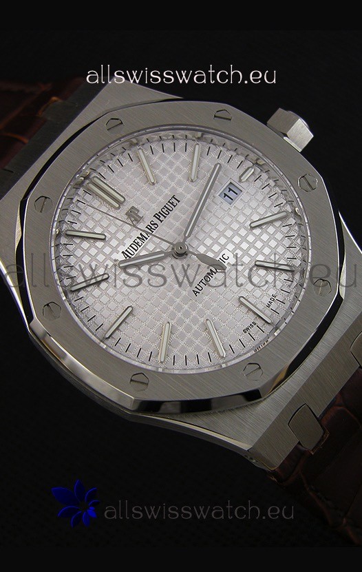 IMG_9081 Audemars Piguet Royal Oak 41MM Silver Dial Leather Strap - 1:1 Mirror Ultimate Edition Replica 8