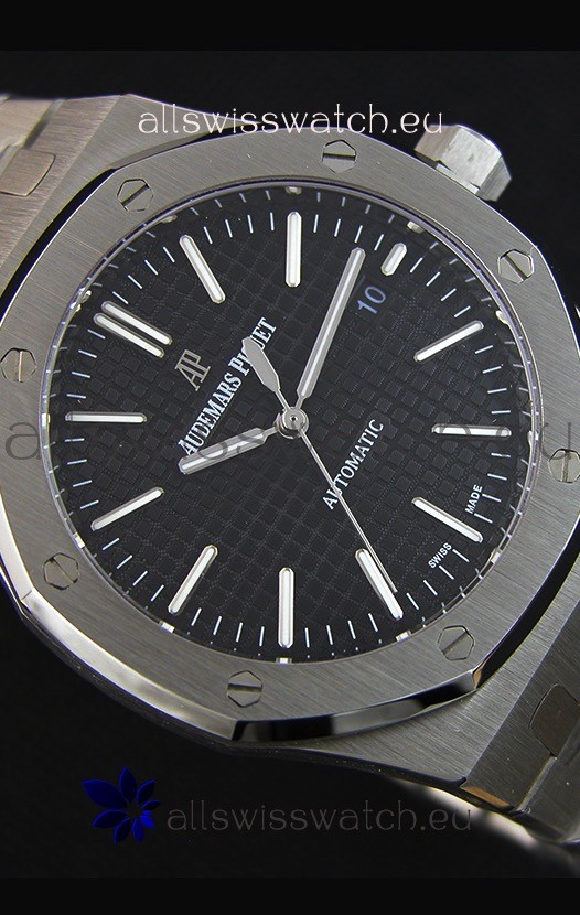 IMG_9081 Audemars Piguet Royal Oak 41MM Black Dial Steel Strap - 1:1 Mirror Ultimate Edition Replica 8