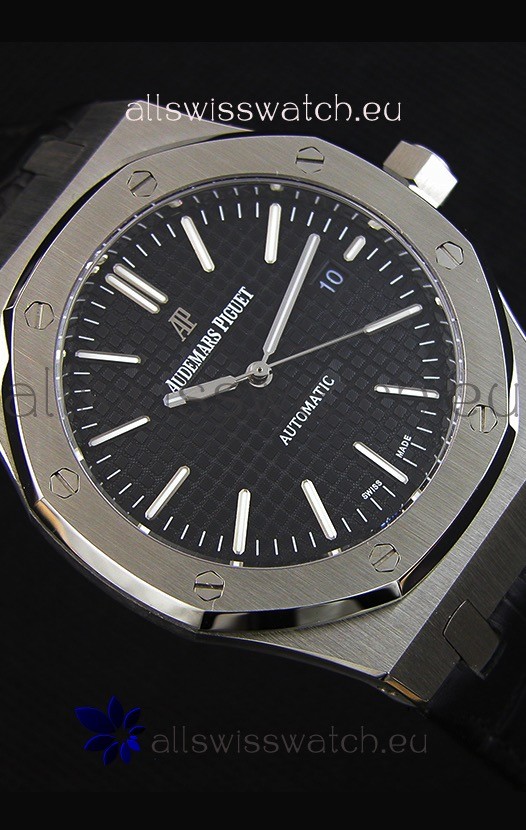 IMG_9081 Audemars Piguet Royal Oak 41MM Black Dial Leather Strap - 1:1 Mirror Ultimate Edition Replica 8