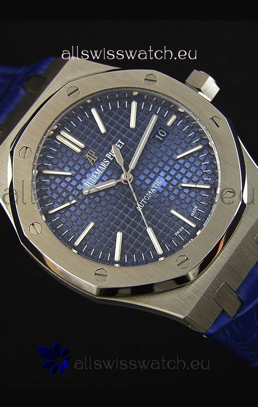 IMG_9081 Audemars Piguet Royal Oak 41MM Blue Dial Leather Strap - 1:1 Mirror Ultimate Edition Replica 8