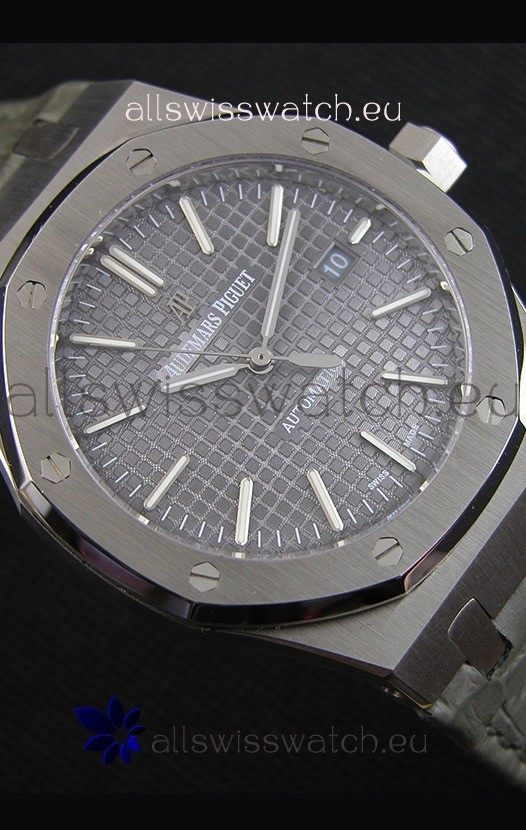 IMG_9081 Audemars Piguet Royal Oak 41MM Grey Dial Leather Strap - 1:1 Mirror Ultimate Edition Replica 8