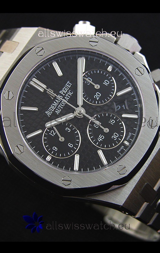 IMG_9081 Audemars Piguet Royal Oak Chronograph Black Dial Steel Strap Replica 8