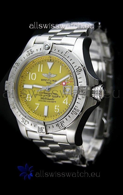 IMG_9081 Breitling Chronomatin Steel Strap Yellow Dial Replica 8