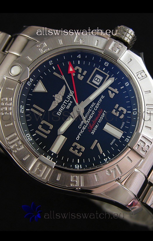 IMG_9081 Breitling Avenger II GMTin Black Dial Steel Strap 1:1 Mirror Version Replica 8