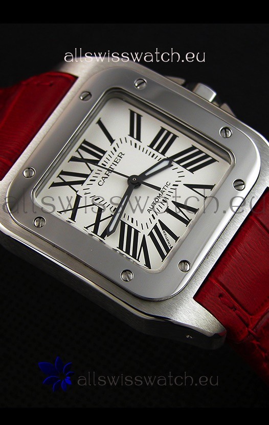 IMG_9081 Cartier Santos De Cartier 1:1 Mirror Red Strap 33MM Ladies Replica 8