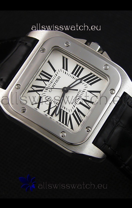 IMG_9081 Cartier Santos De Cartier 1:1 Mirror Black Strap 33MM Ladies Replica 8