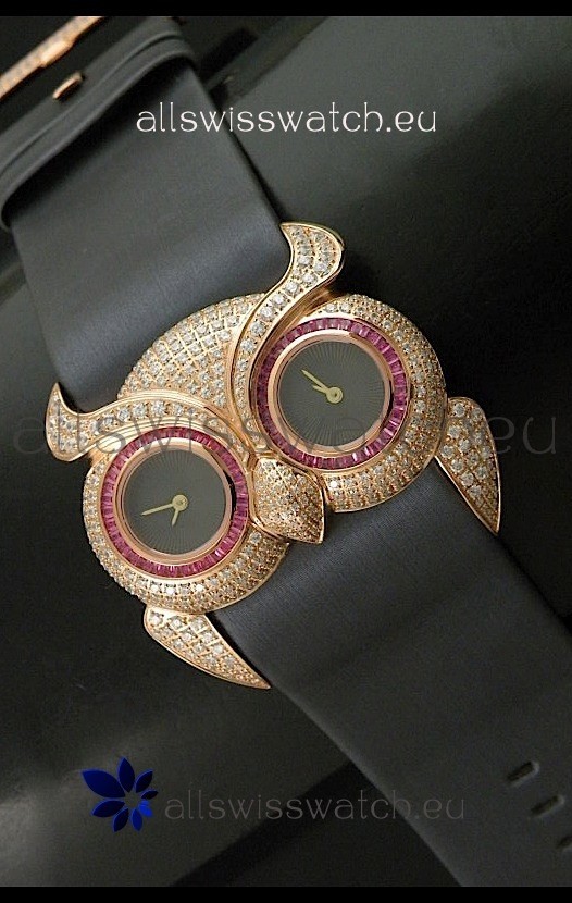 IMG_9081 Chopard Animal World Ladies Owl Black Full Diamond with Gold Plating Replica 8