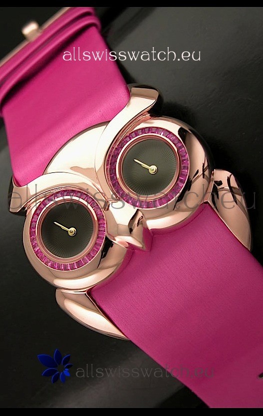IMG_9081 Chopard Animal World Ladies Owl Black Dial in Pink Strap Replica 8