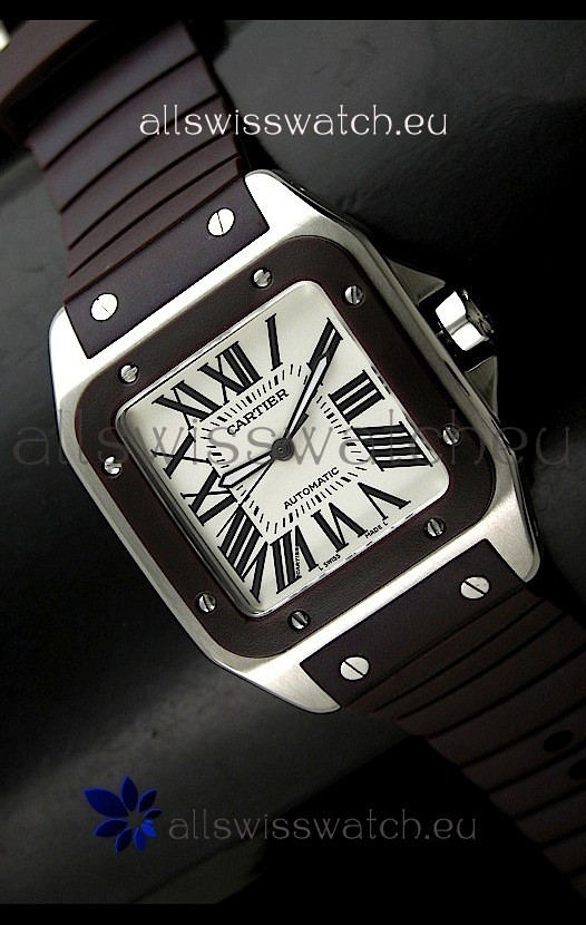 IMG_9081 Cartier Santos Automatic in Brown Strap Replica 8