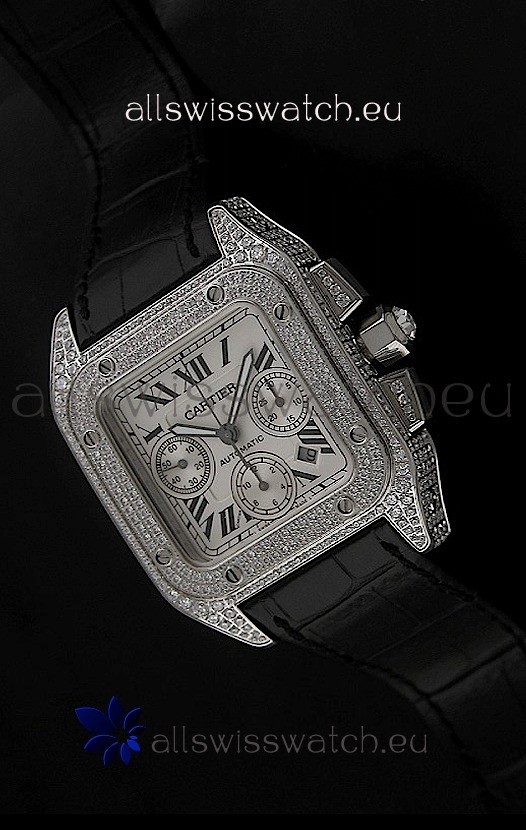 IMG_9081 Cartier Santoswith Diamonds Embedded Casing Replica 8