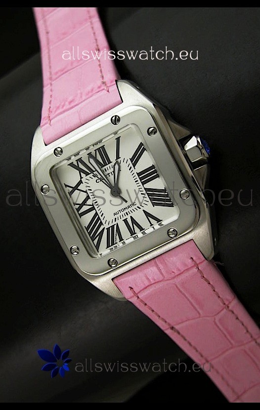 IMG_9081 Cartier Santos Automatic in Pink Strap Replica 8
