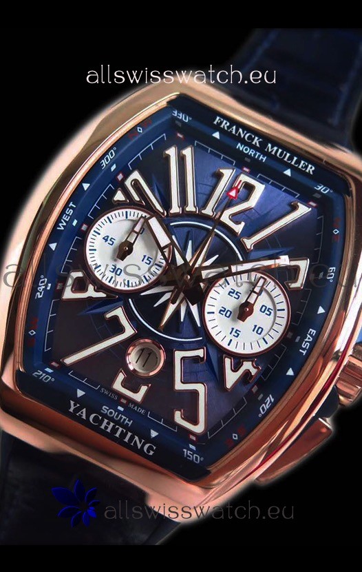 IMG_9081 Franck Muller Vanguard Chronograph 18K Pink Gold Blue Dial Replica 8