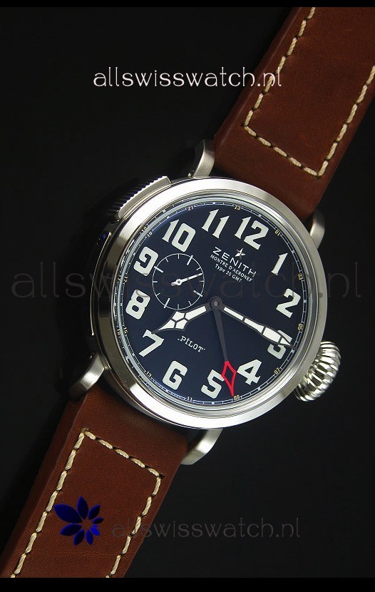 IMG_9081 Zenith Heritage Pilot Type 20 GMT Matte Black Dial 1:1 Mirror Replica 8