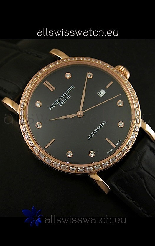IMG_9081 Patek Philippe Calatrava 5298in Pink Gold Casing - Diamonds Hours Replica 8