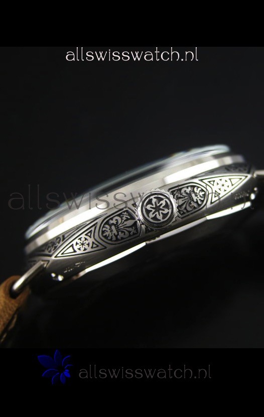IMG_9081 Panerai Radiomir PAM425 Floral engraved Case in Stainless Steel Case Replica 8