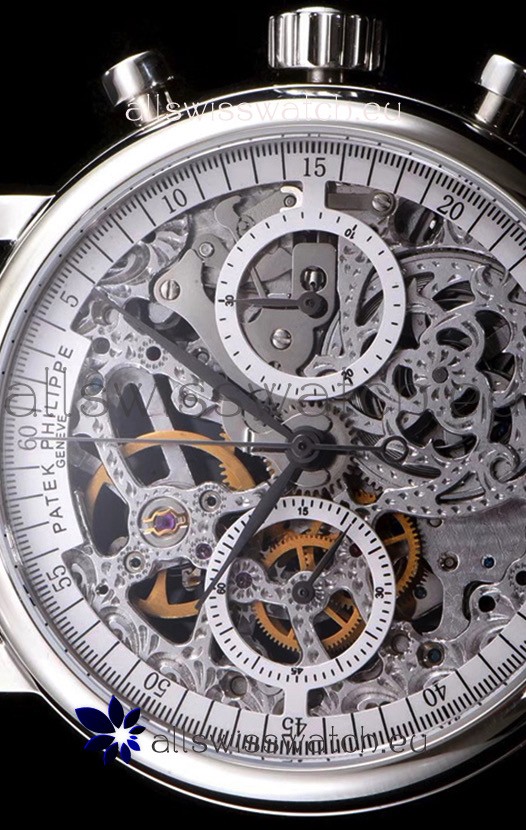 IMG_9081 Patek Philippe Complications Skeleton Chronograph in 904L Steel Case Replica 8