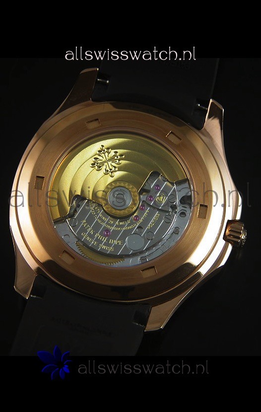 IMG_9081 Patek Philippe Aquanaut Jumbo Rose Gold 1:1 Mirror - Black Colored Dial Replica 8