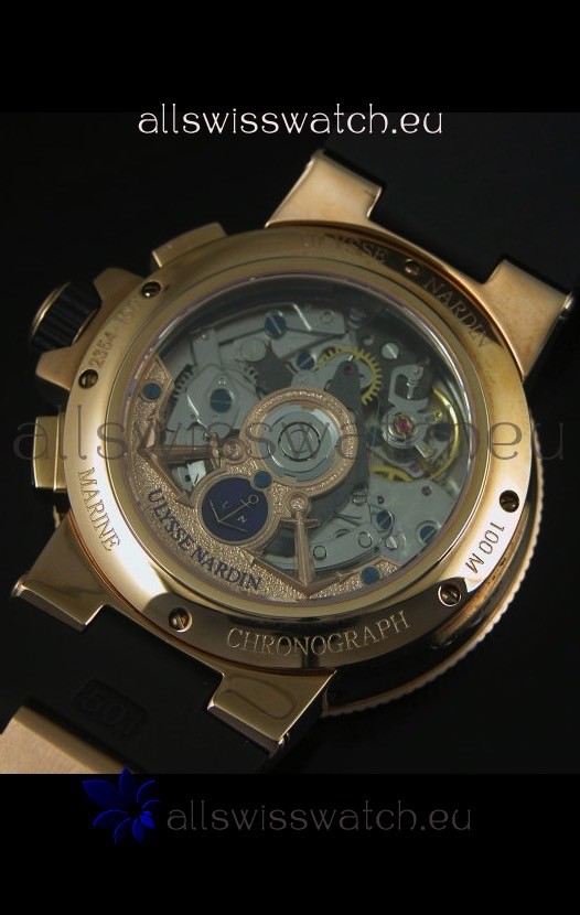 IMG_9081 Ulysse Nardin Marine Chronograph Rose Gold Steel Arabic Black Dial - 1:1 Mirror Replica 8