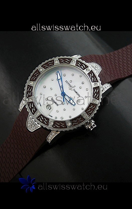 IMG_9081 Ulysse Nardin Lady Diver White Starry Night Automatic in Brown Strap Replica 8