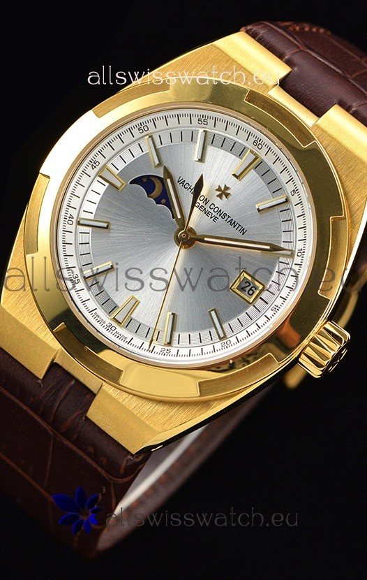 IMG_9081 Vacheron Constantin Overseas MoonPhase Yellow Gold in Brown Strap Replica 8