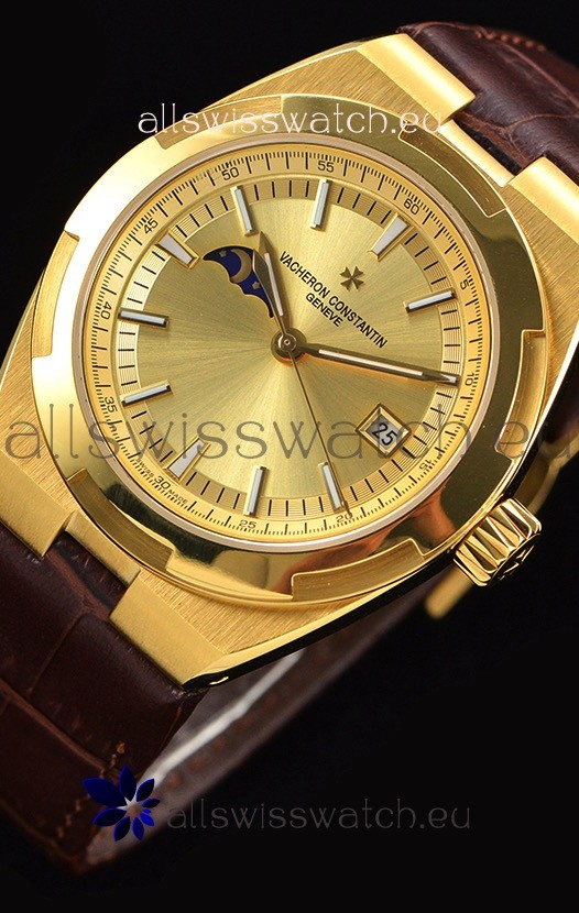 IMG_9081 Vacheron Constantin Overseas MoonPhase Yellow Gold in Brown Strap Replica 8