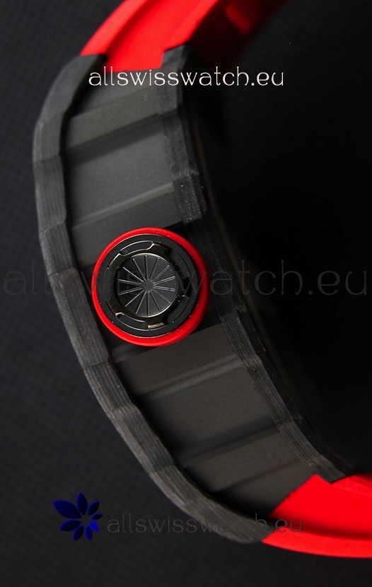IMG_9081 Richard Mille RM35-2 Rafael Nadal Forged Carbon Case with Red Rubber Strap Replica 8