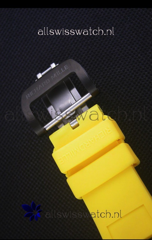 IMG_9081 Richard Mille RM011-03 One Piece Black Forged Carbon Case in Yellow Strap Replica 8