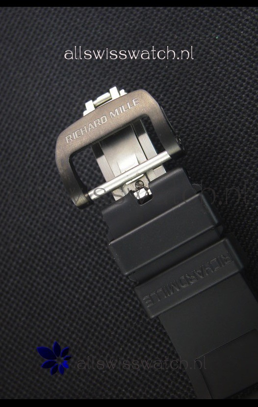 IMG_9081 Richard Mille RM011-03 One Piece Black Forged Carbon Case in Black Strap Replica 8
